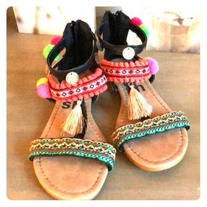 Size 6- Bohemian Pom Pom Tassle Sandal